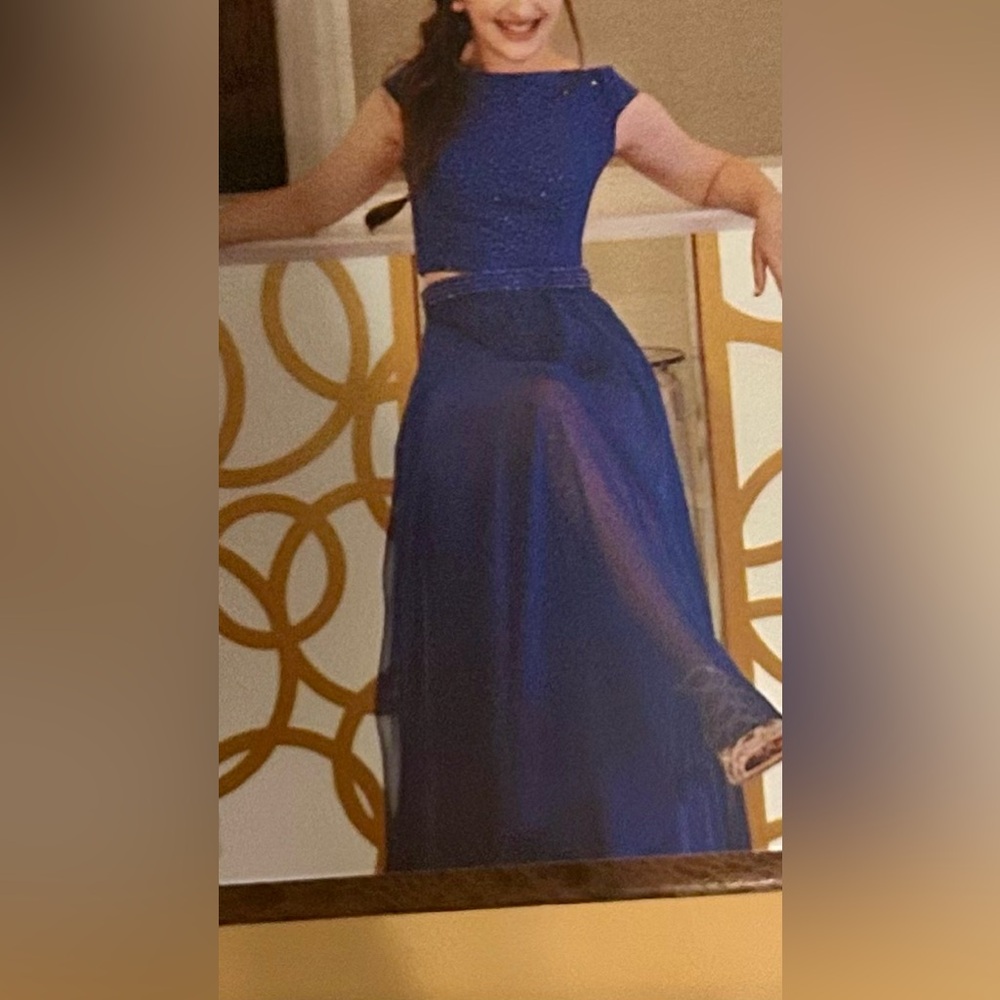 Sherri Hill Royal Blue Formal 2-piece gown.